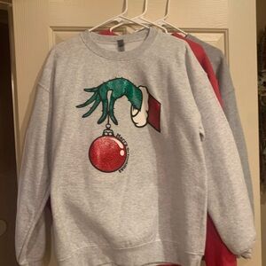 Gildan Gray Sweater with Green and Red Ornament Design